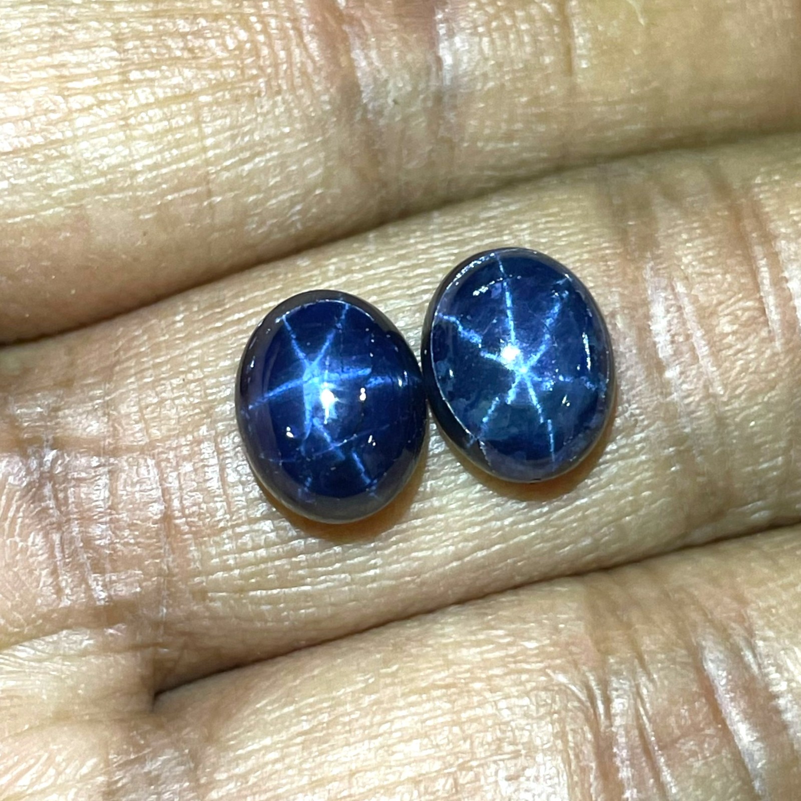2 Pcs Natural Star Blue Sapphire 10x8mm Oval Loose Cabochon Gemstones Lot