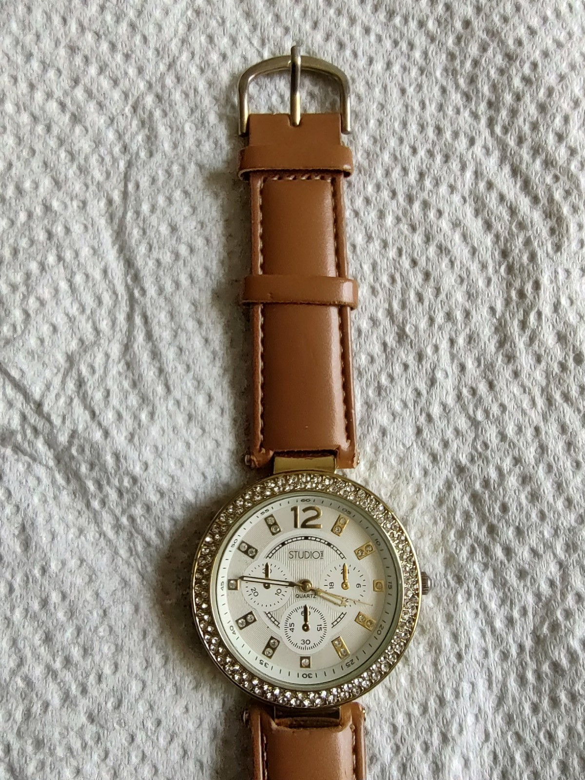 Studio Time Watch Crystal Gold tone Leather Strap Girls Female watch