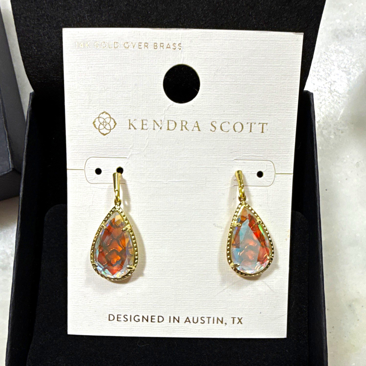 Kendra Scott Teardrop Dangle Earrings Multicolor Glass Gold Plated