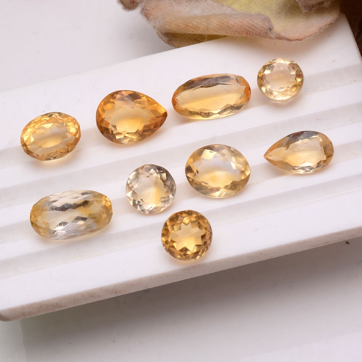 Set Of 9 Pcs Natural Golden Citrine 8mm-15mm Mix Faceted Cut Loose Gemstones Lot