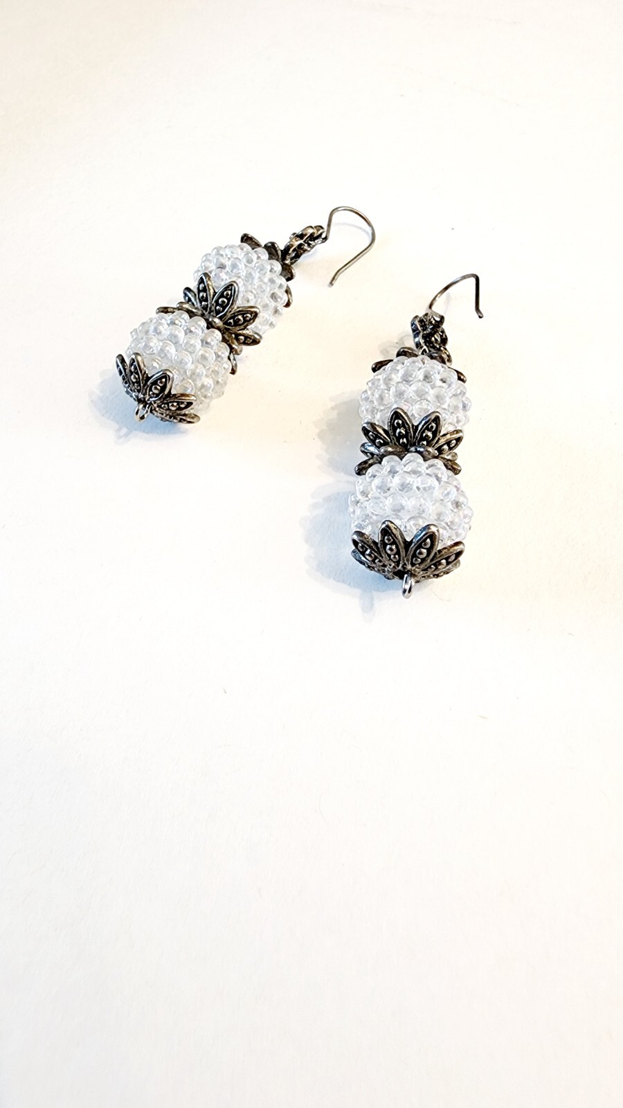 Silver tone dangle drop beaded earring 2 1/4″