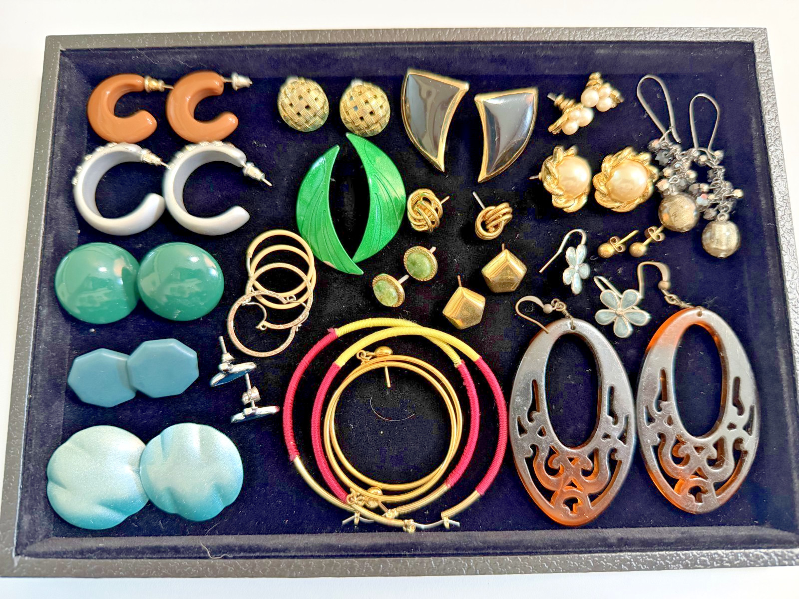 Vintage Lot of 22 Pairs of Pierced Earrings 80s 90s Retro Plastic Metal Wood