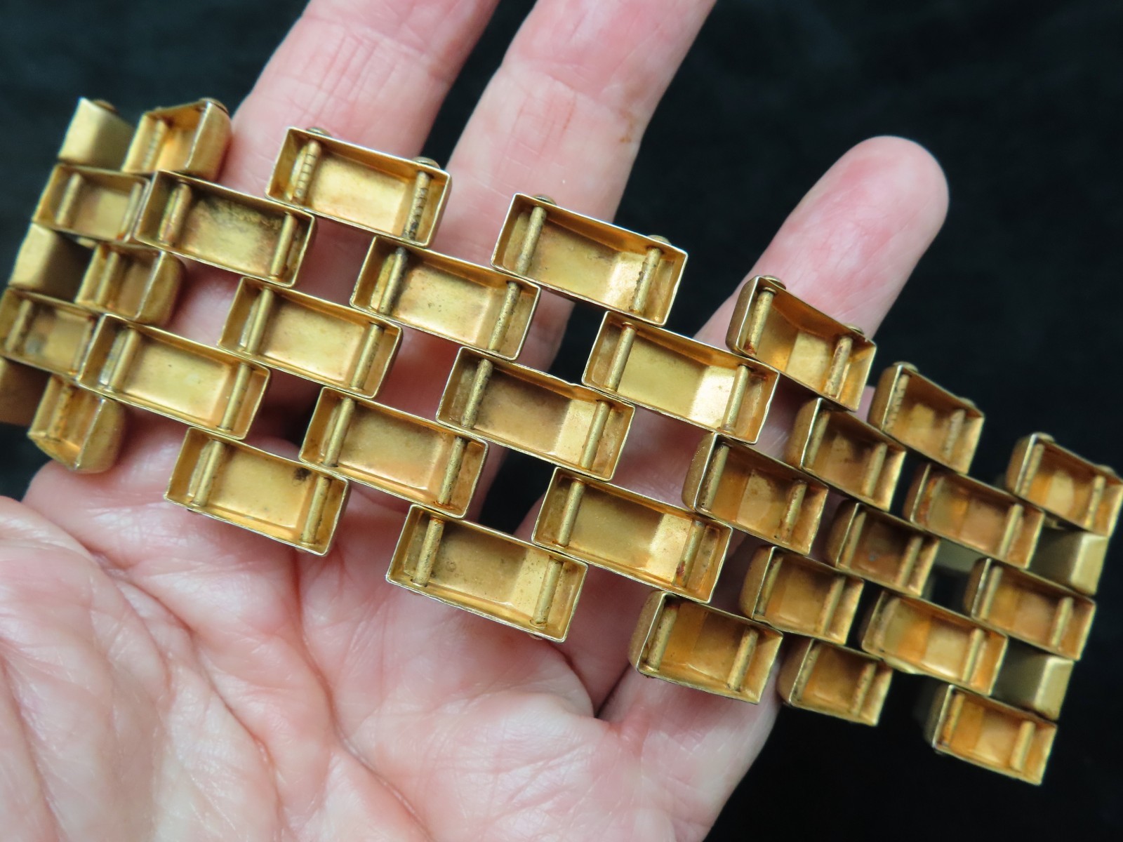 Vintage 1940’s Panther Tank Track Extra Wide Bracelet w/Fold Over Clasp