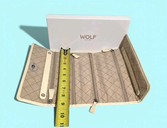 WOLF 1834 London Travel Jewelry Roll Case Cream Leather Full Set Anti-Tarnish
