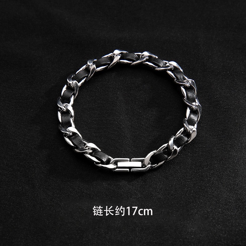 Silver Titanium Black PU Leather Jewelry Necklace Bracelet Chic Unisex Jewelry