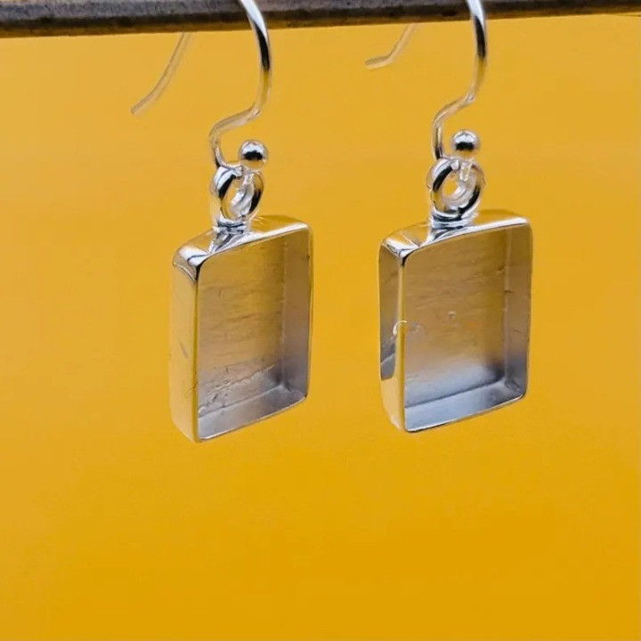 925 Sterling Silver 10x14mm Rectangle Bezel Hook Earrings Jewelry Setting