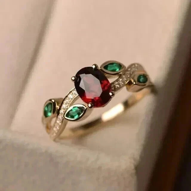 14K Yellow Gold Plated 2.20Ct Oval Cut Lab Created Red Ruby Engagement Ring