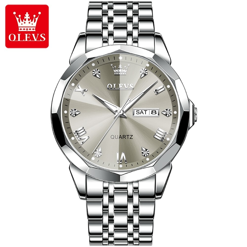 OLEVS Men’s Waterproof Quartz Watch with Luminous Dial, Date, and Day Display