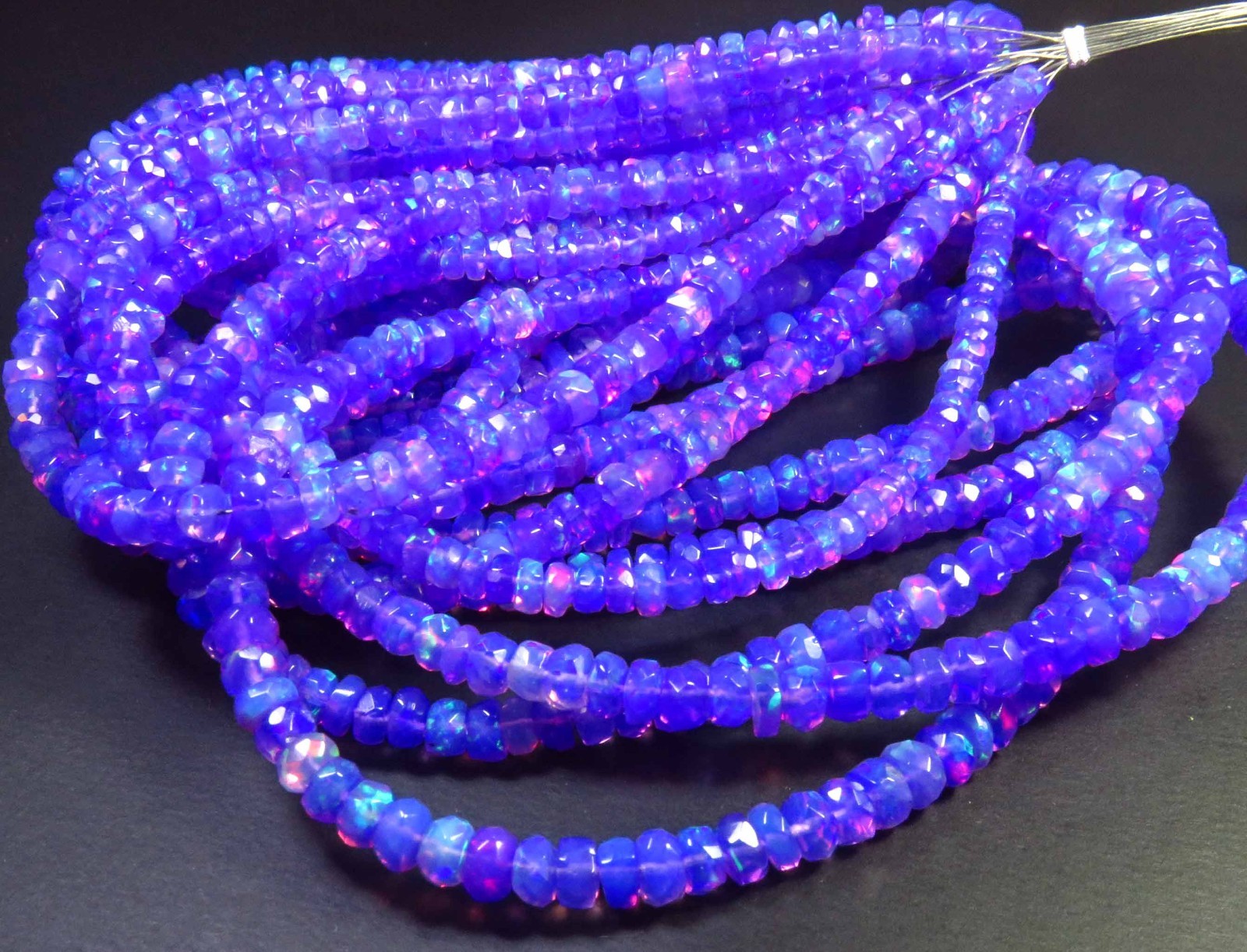 Natural Ethiopian Purple Opal Fire Faceted Rondelle Gems Beads 3.5-5.5mm 16″Inch