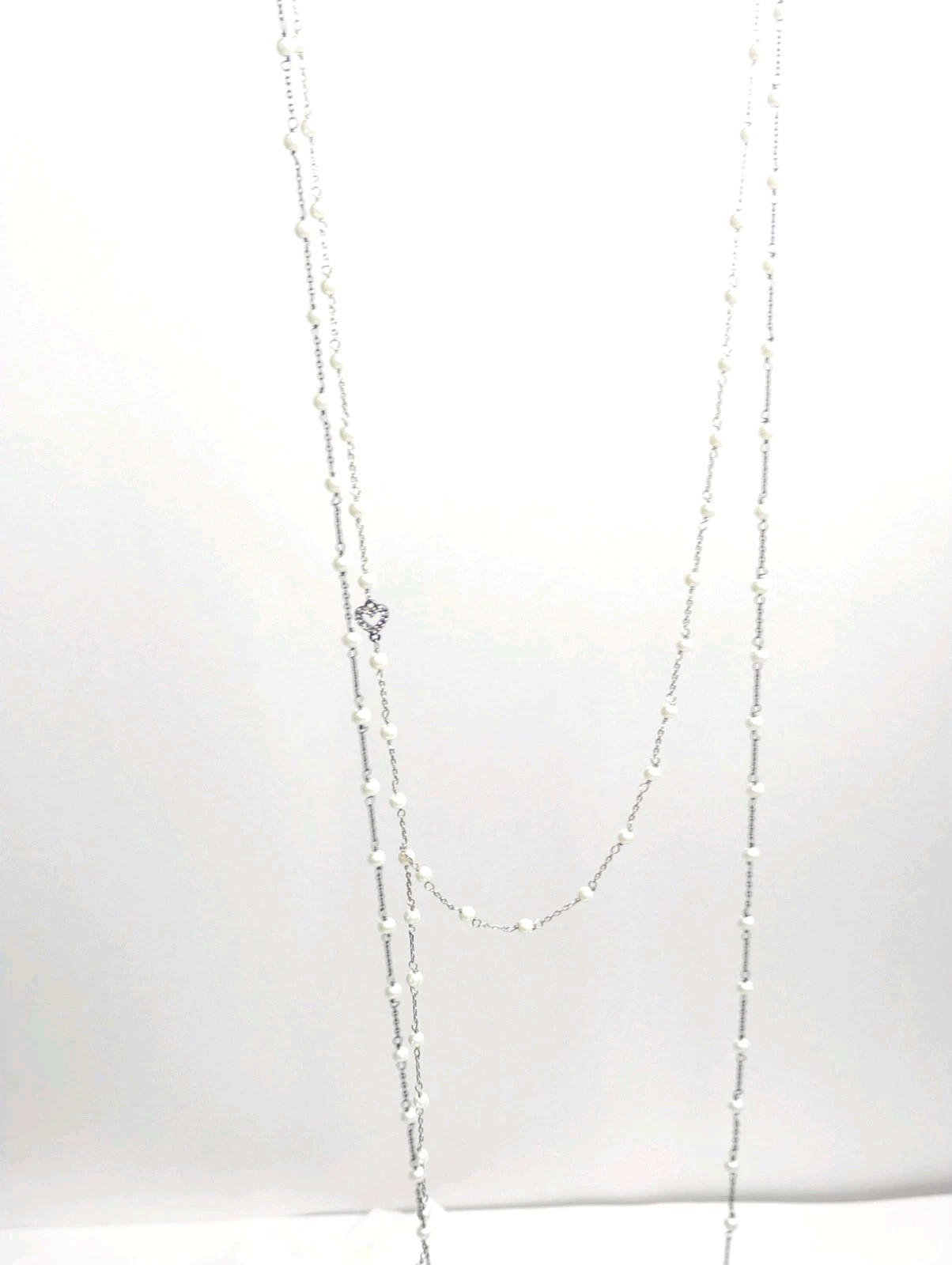 Signed CABI Faux Pearl & Rhinestone Heart Necklace