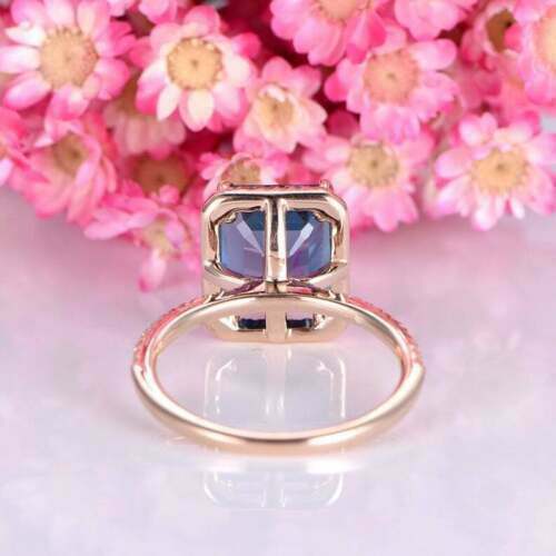 3Ct Simulated Diamond &London Blue Topaz Women Promise Ring 14K Rose Gold Finish