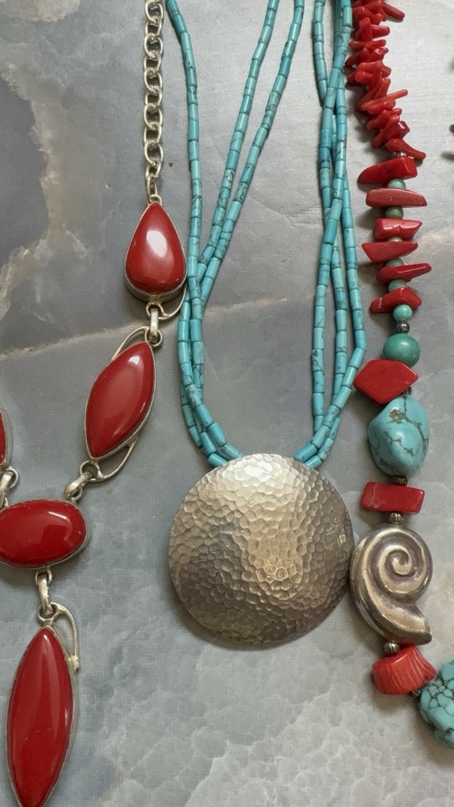 925 Sterling Silver Southwest Lot Turquoise Coral Real & Faux Necklace Bangles