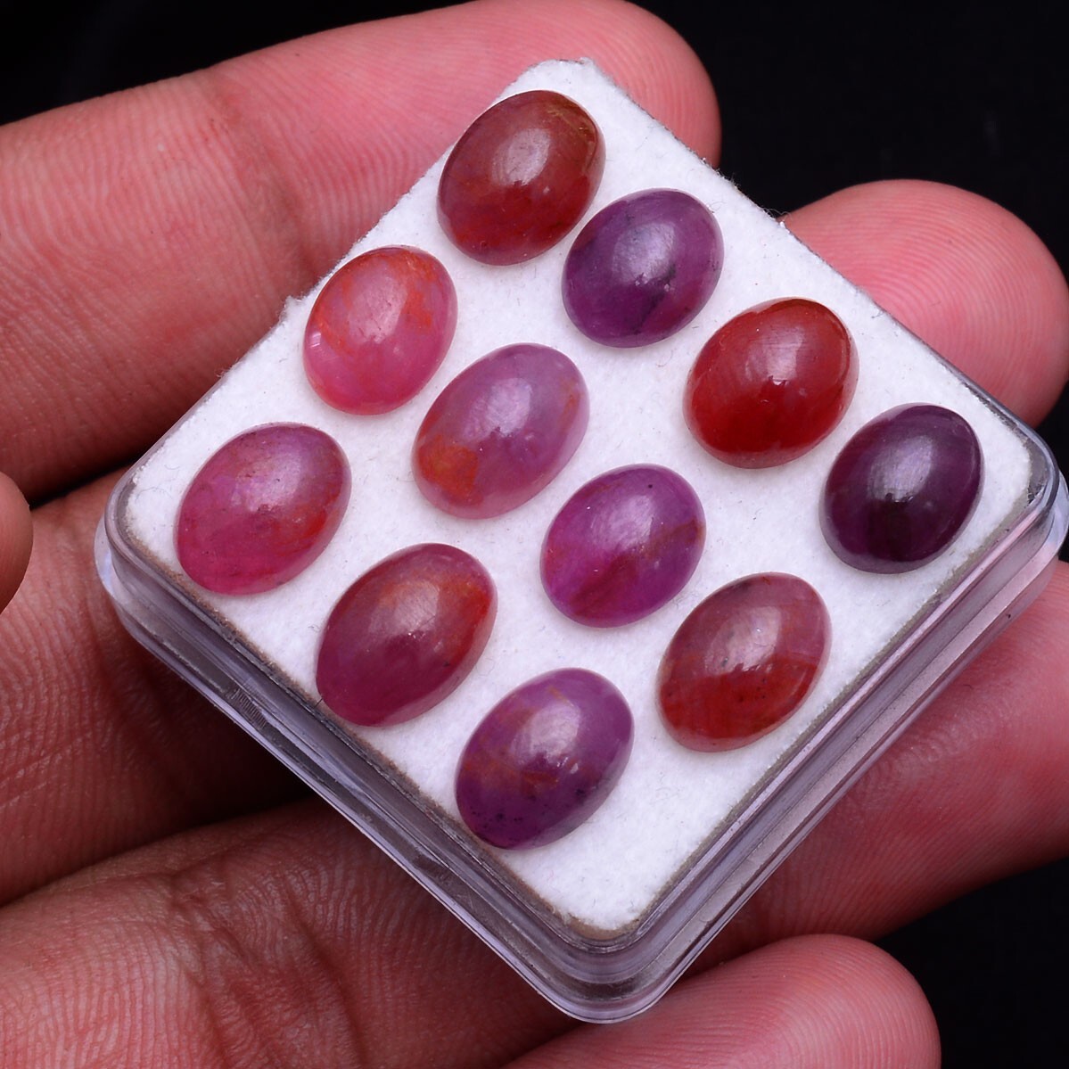 11 Pcs Natural Ruby 9.05mm-10.21mm Oval Cabochon Untreated Red Loose Gemstones