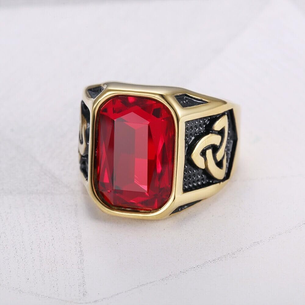 Creative Cool Personality Men’s Red Gem Ring Viking Titanium Steel Trend Jewelry