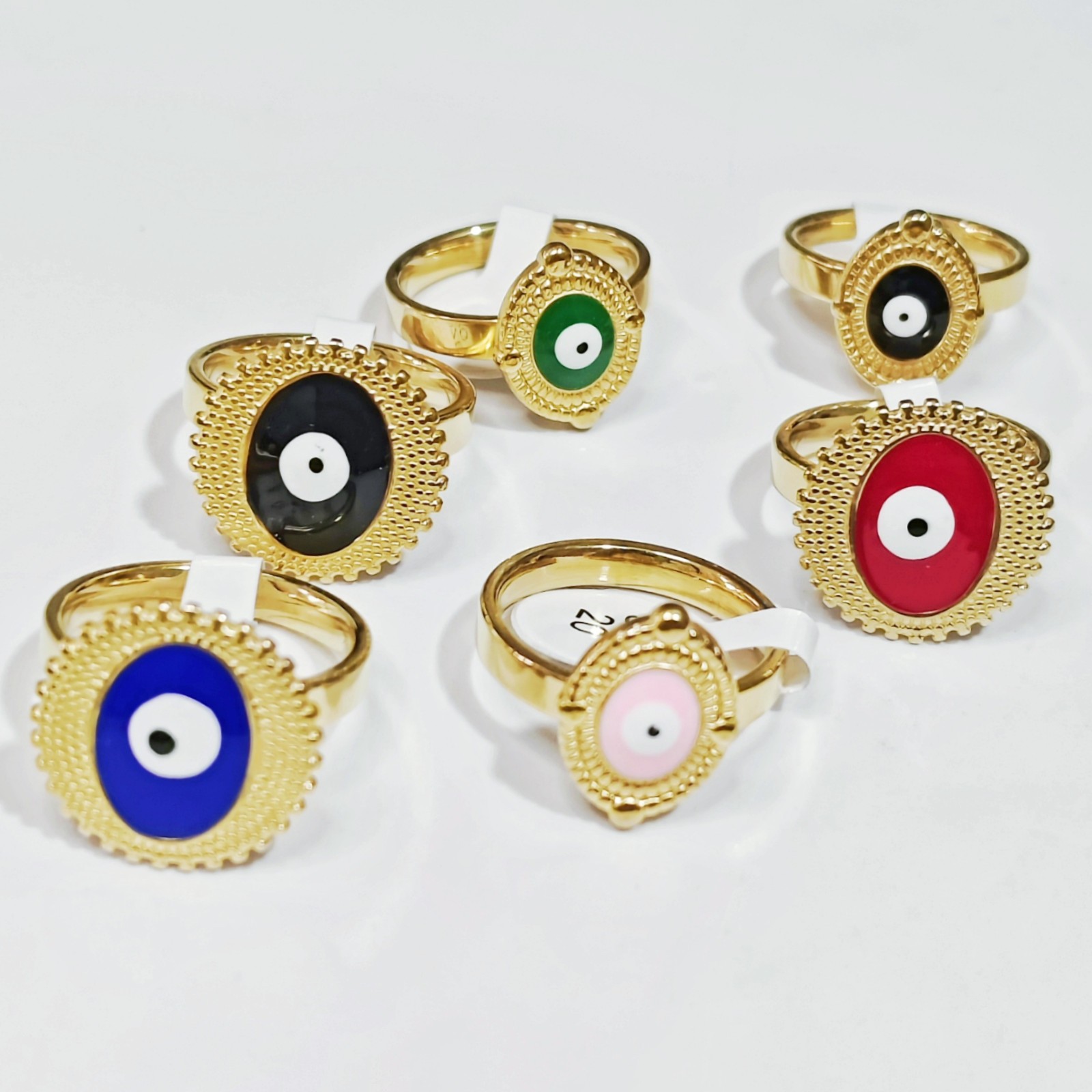 36 Pcs 4mm Evil Eye Enamel Stainless Steel Rings Oval Unisex Stackable Jewelry