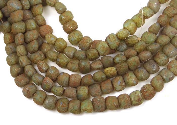 6x8mm Czech Glass Kidney Nugget Beads : Milky Aqua – Stone Picasso (25)