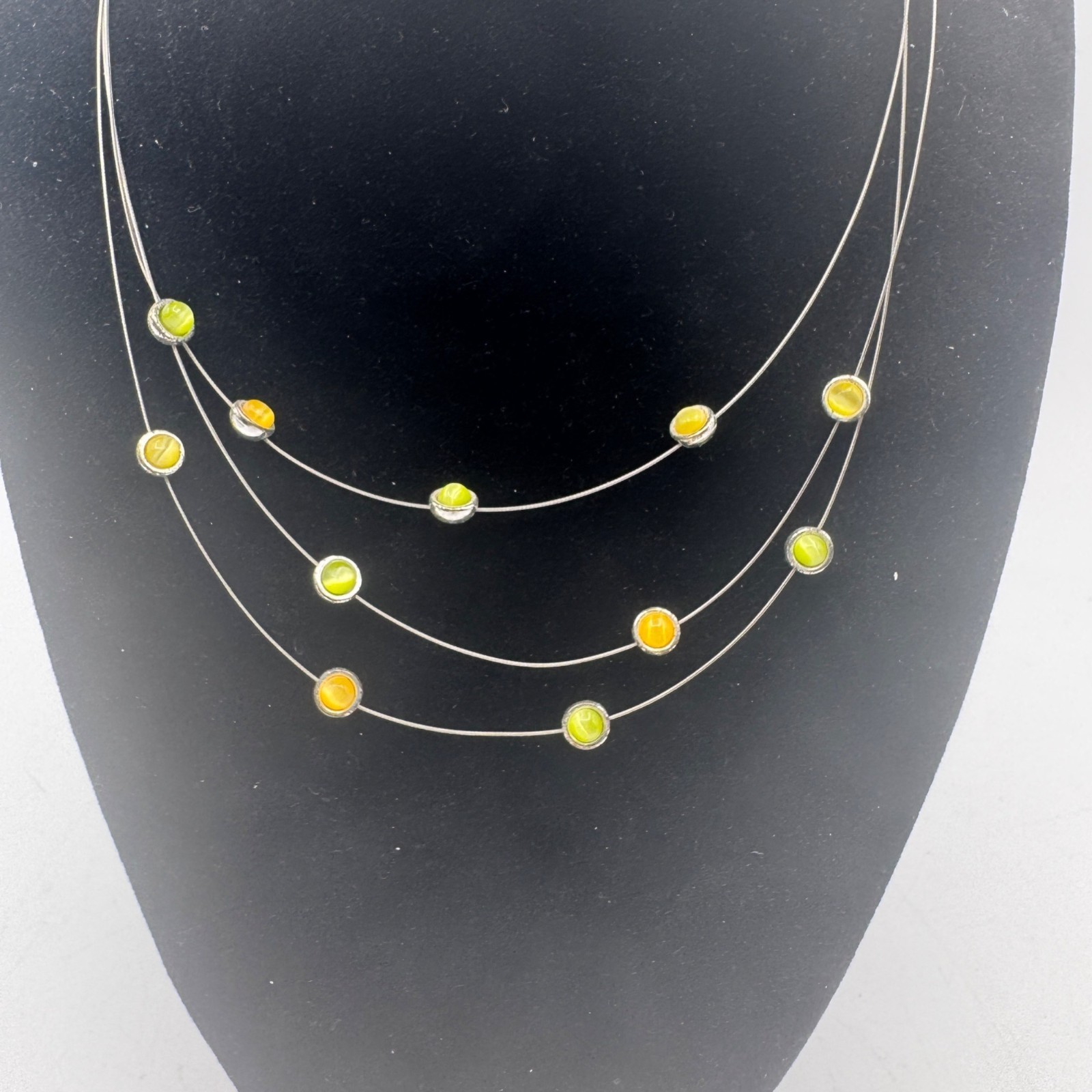 Multistrand Necklace Green Yellow Beads Adjustable Chain Lightweight Simple