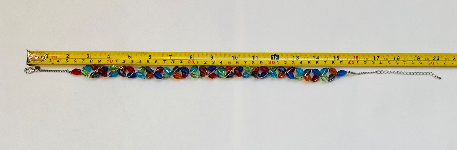 M&S Glass Necklace Red Green Blue Amber Purple Silver Tone Metal Vintage