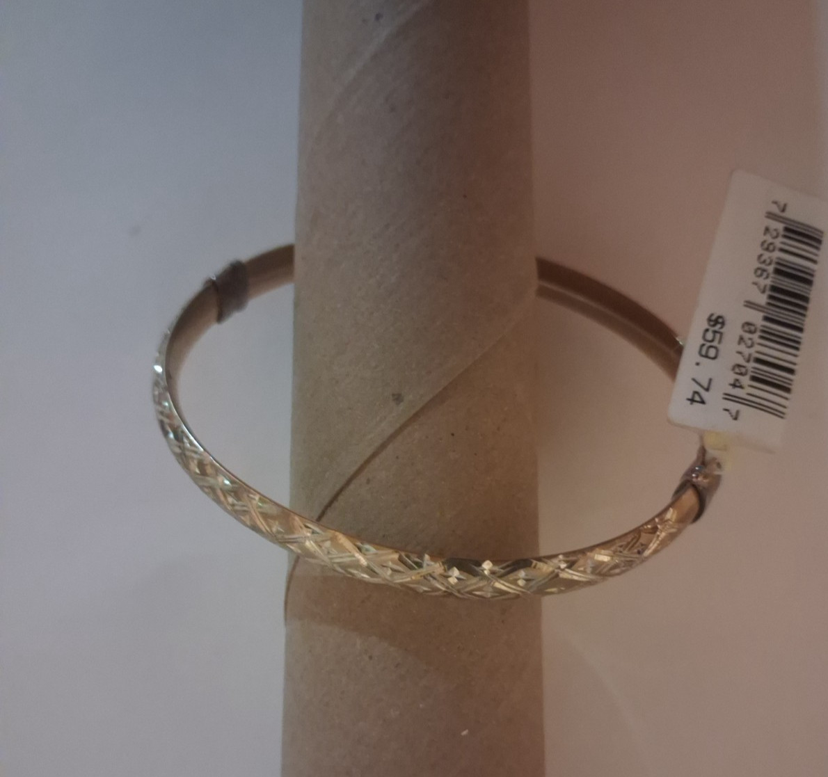 Gold 10 K / SS Qult Bangle Bracelet With Tag 7.5 Stamped 925 / 10K