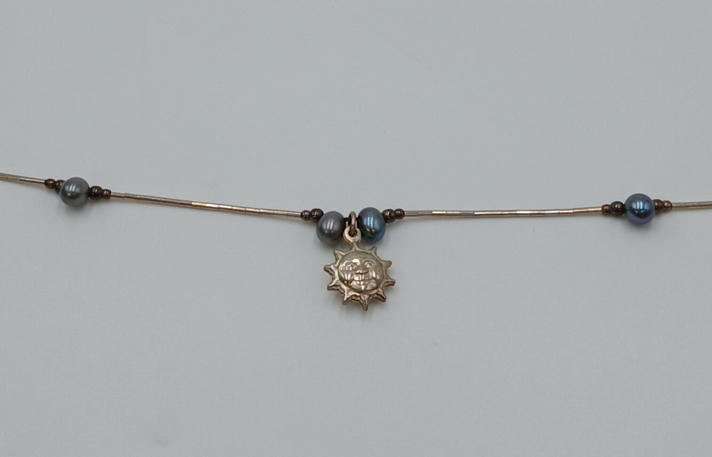 VTG 925 MEX Sun Face Anklet 9.5in Sterling Silver 3gtw Celestial Mexico Beach