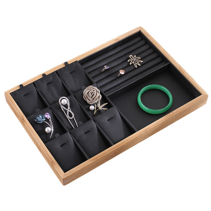 Bamboo Jewelry Display Tray Necklace Bracelet Ring Earring Organizer Showcase