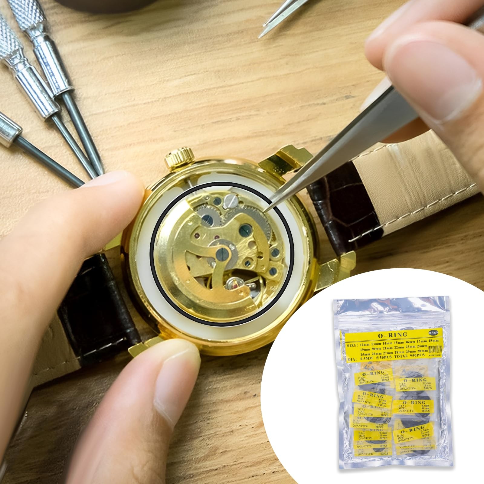 950Pcs Watch Gaskets Assorted Watch O Rings Garskets Back Seal Rings 0.5mm 12…