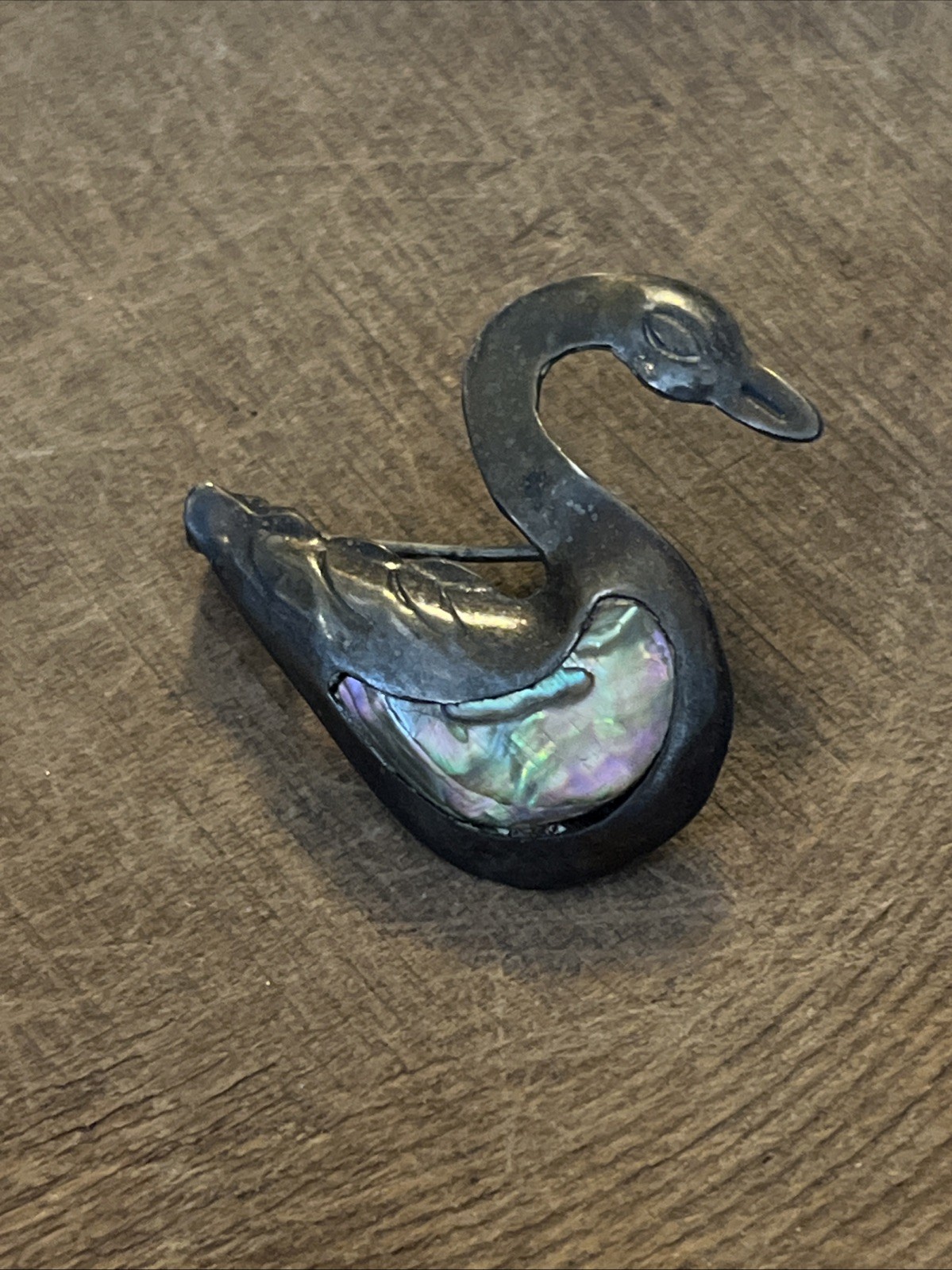 VTG Sterling Silver 925 Mexico Swan Brooch Abalone Inlay 1.25″ x 1.25″