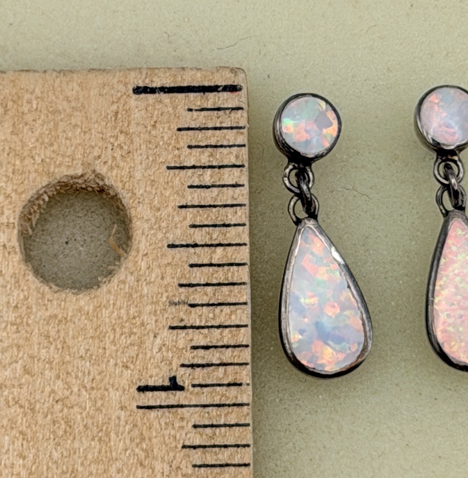 Vintage Earrings Opal & Sterling 925 Teardrop Dangle Boho-Chic 90s October-Birth