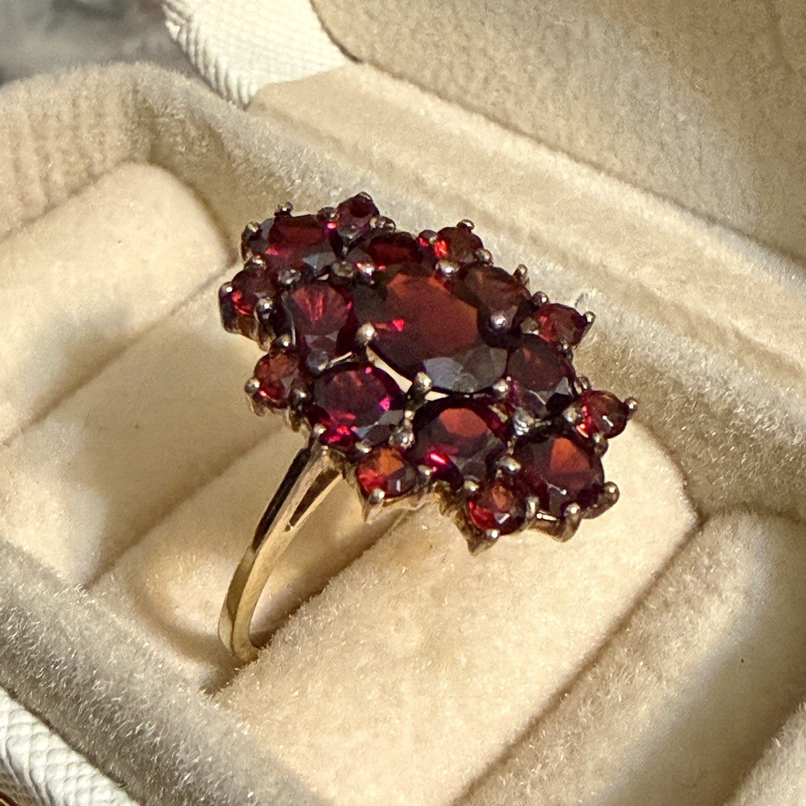 Sterling Gold Vermeil Garnet Cluster Ring Size 7 ACi Red Gemstone Statement