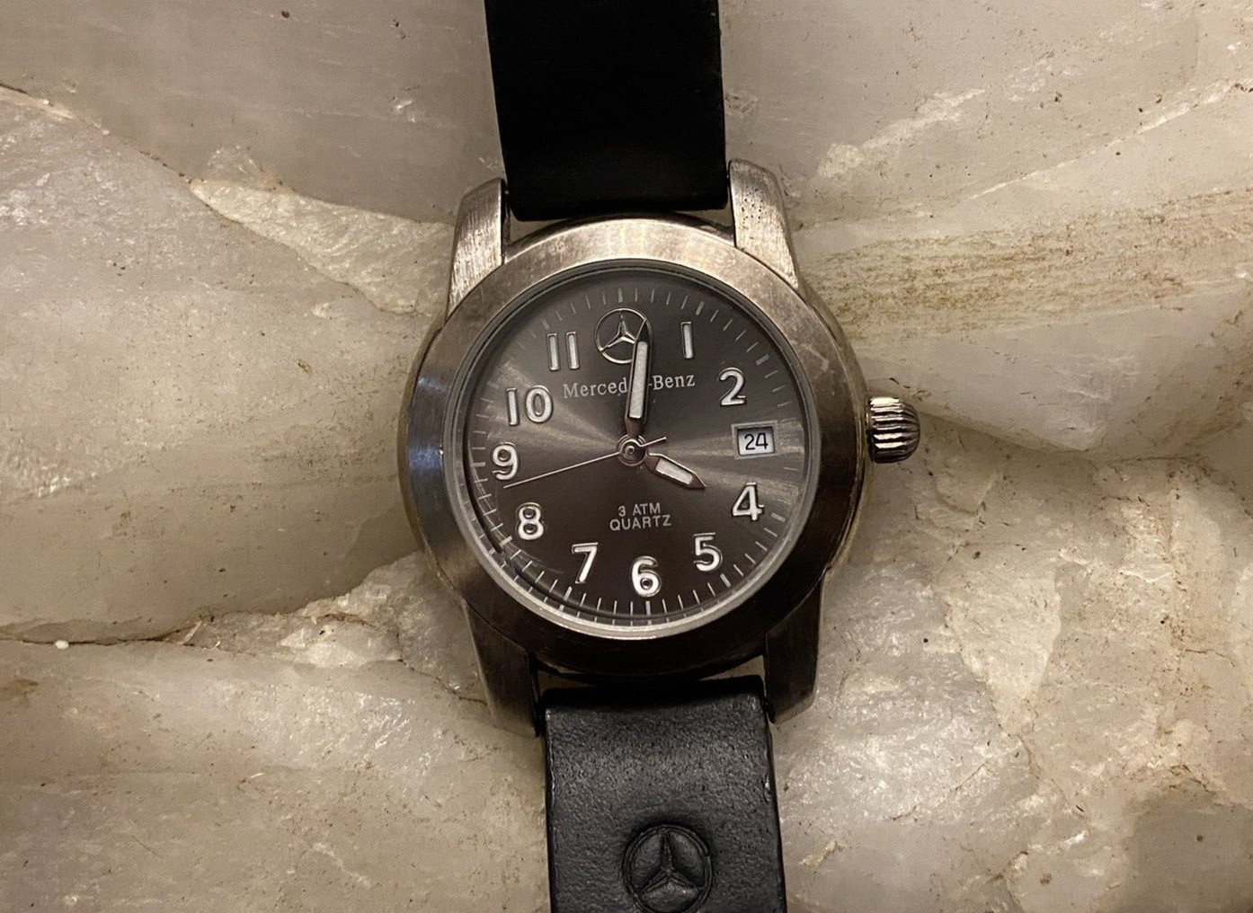 Women’s Classic Silver/Gray/Black Mercedes Benz-Water Resist-Quartz Watch.