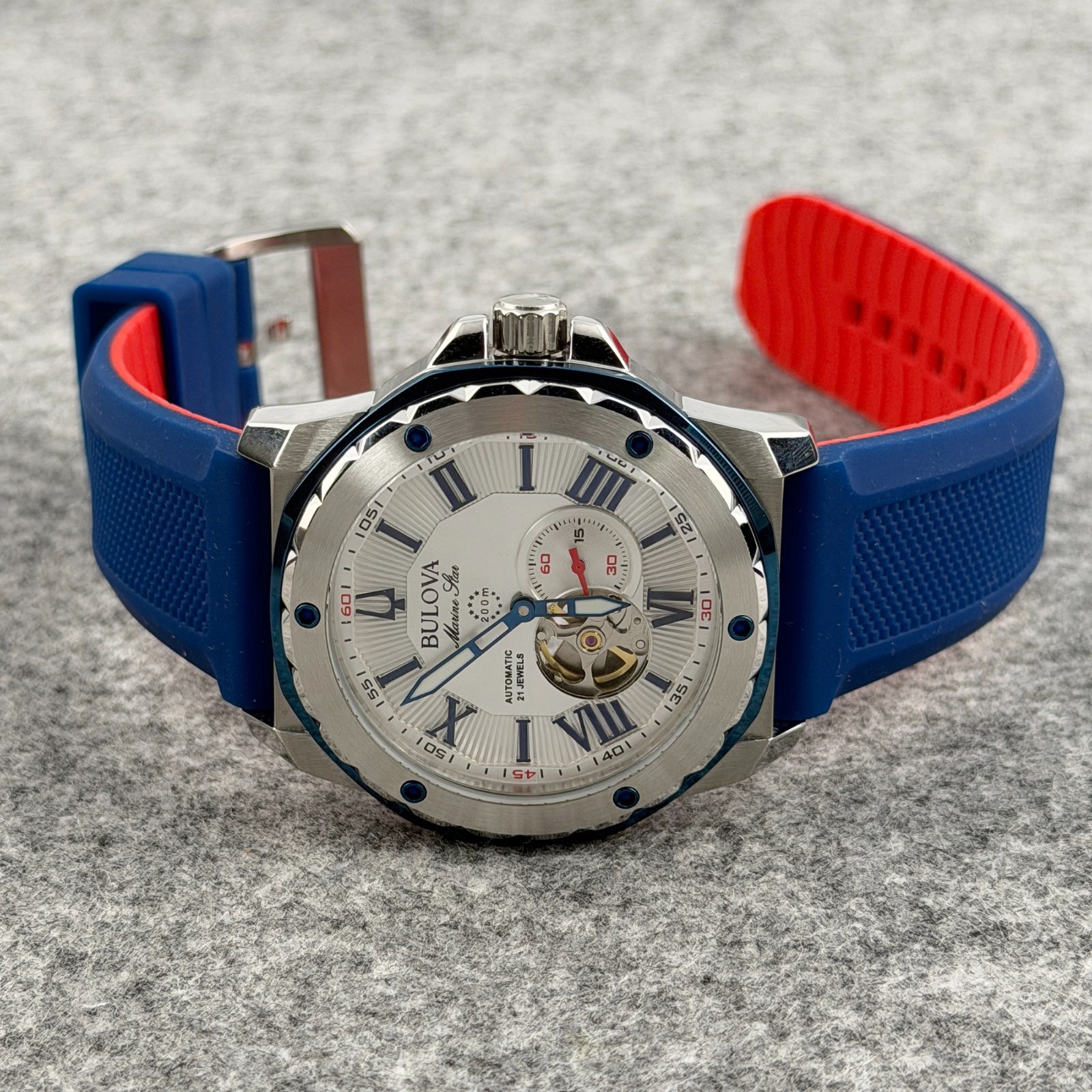 Bulova Men’s Marine Star 44.5 mm Silver Dial Sports Diver Automatic Watch 98A225