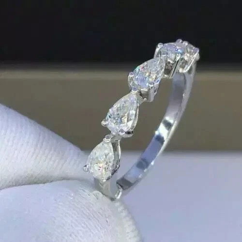 1.50Ct Pear Cut Lab Created Diamond 14K White Gold Finish Wedding Band