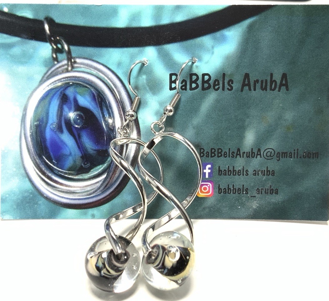 Silver Tone Glass Dangle Drop Earrings LY130
