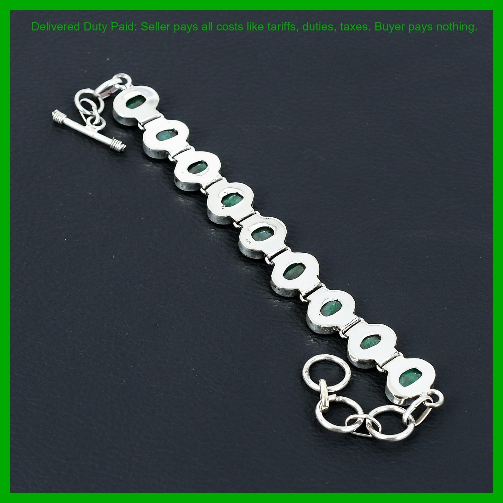 Oval Zambian Emrald Gemstone 925 Sterling Silver Anniversary Gift Chain Bracelet