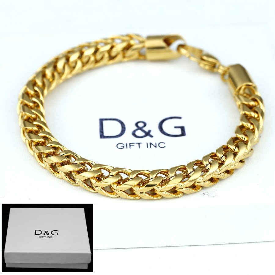 DG Men’s 8.5″ Stainless Steel 5mm,Franco Chain Classics Bracelet Gold plated.BOX