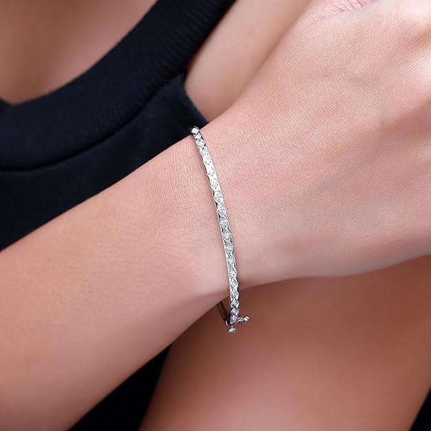 2/7 Ct Round Cut Moissanite Oval Shape Chevron Bangle Bracelet Sterling Silver