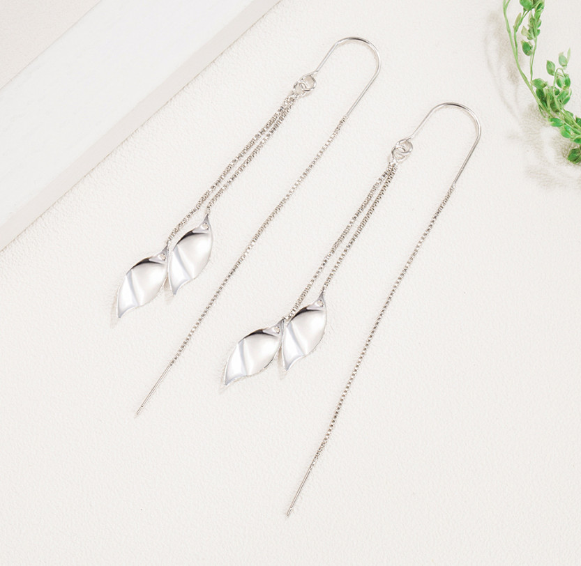 Women Silver Tone Tassel Threader Leaf Dangle Drop Pull Earrings Fashion C9