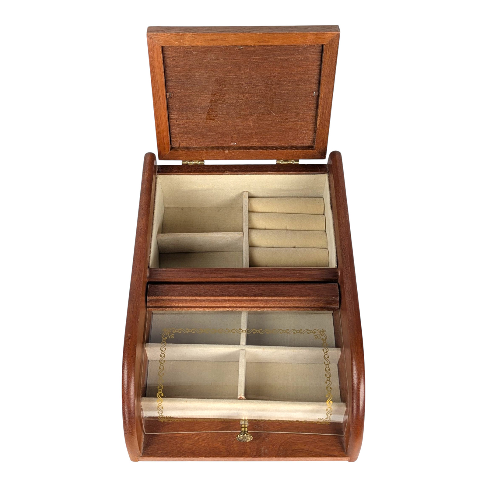 MCM Mid-Century Modern Vanity Table Top Jewelry Box – Wood With Acrylic Top