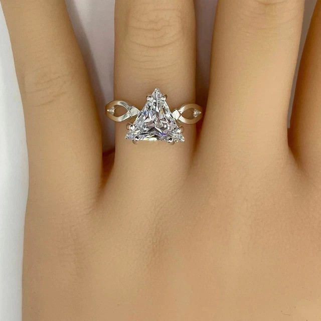 2CT Trilion Cut Lab Created Diamond Solitaire Wedding Ring 14K White Gold Over