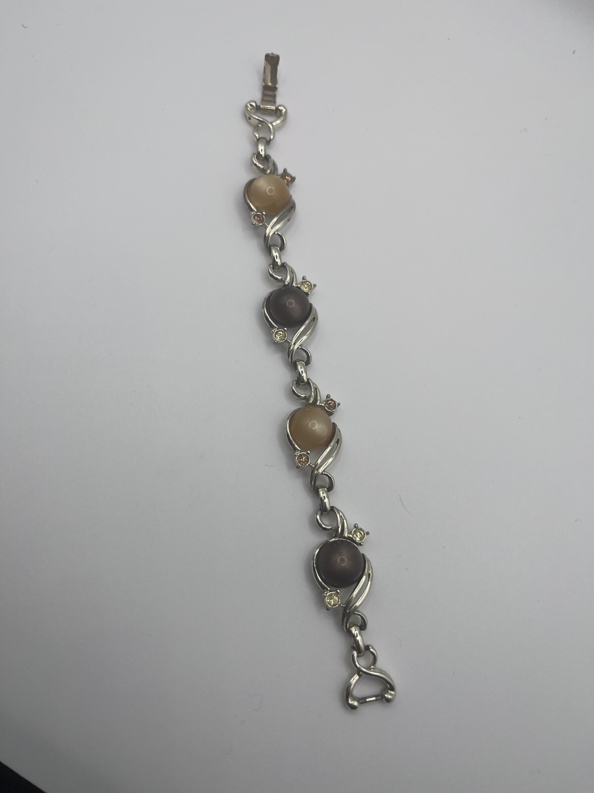 Sarah Coventry Moonglow Lucite Bracelet Vintage Brown Amber Rhinestone Signed