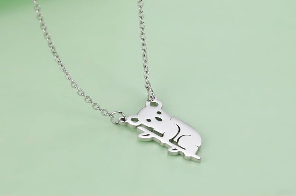 Stainless Steel Cute Koala Pendant Silver – 45 + 5cm Chain