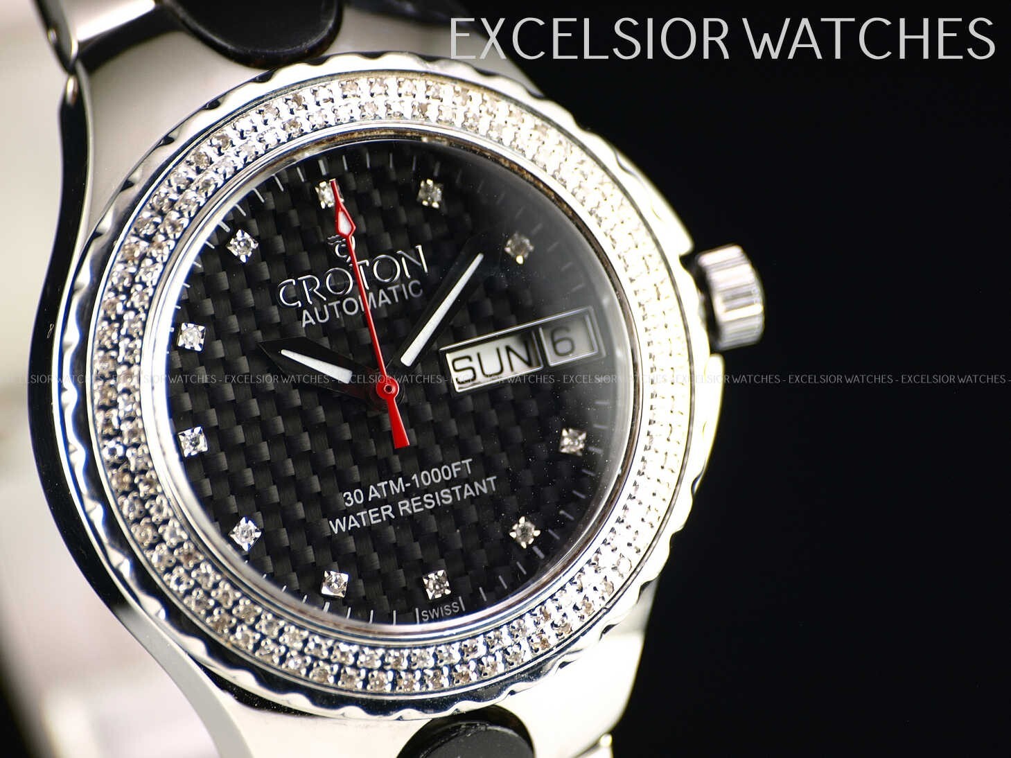 Croton 128th Anniversary Womens 38mm Swiss ETA Automatic Diamond Sapphire Diver