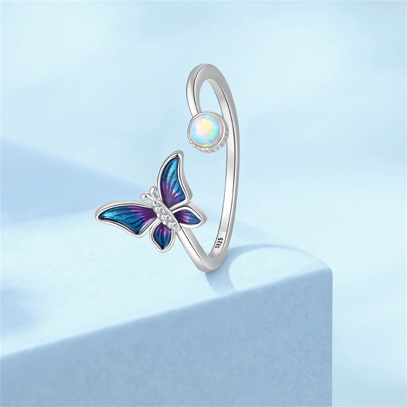 PANDACH Butterfly Rings For Women , Sterling Silver Band Adjustable Rings Gifts