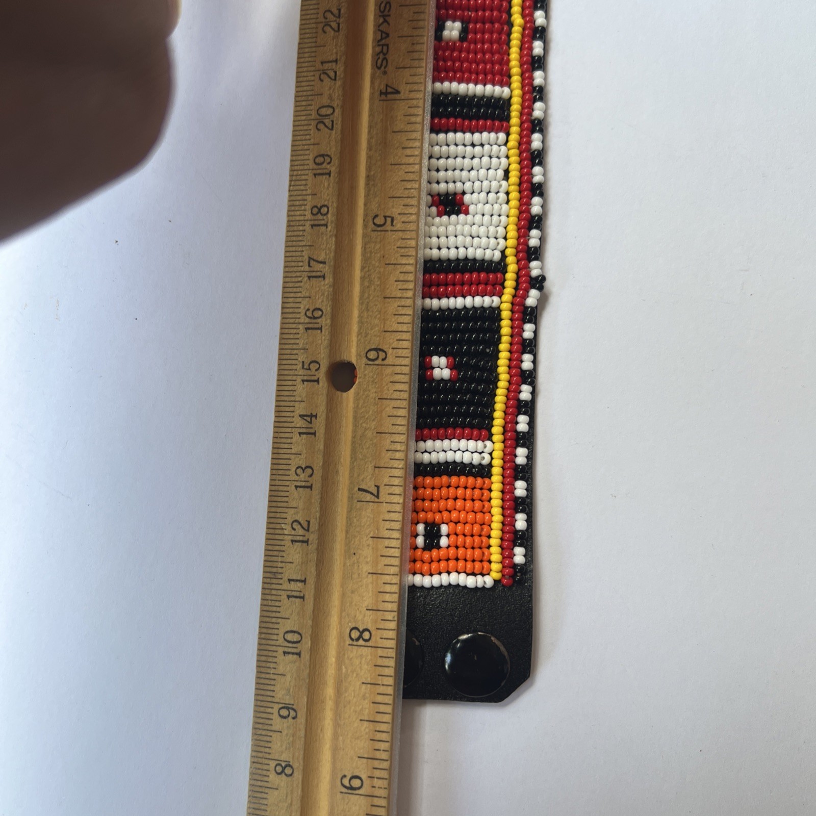 Maasai Seed Bead Leather Bracelet Cuff – Handmade Kenya Africa Snap Close EUC