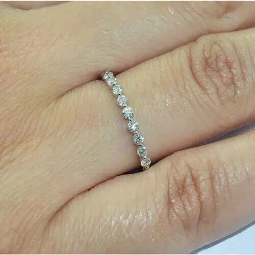 1CT Round Cut Real Moissanite Fancy Wedding Band Ring 14K White Gold Over