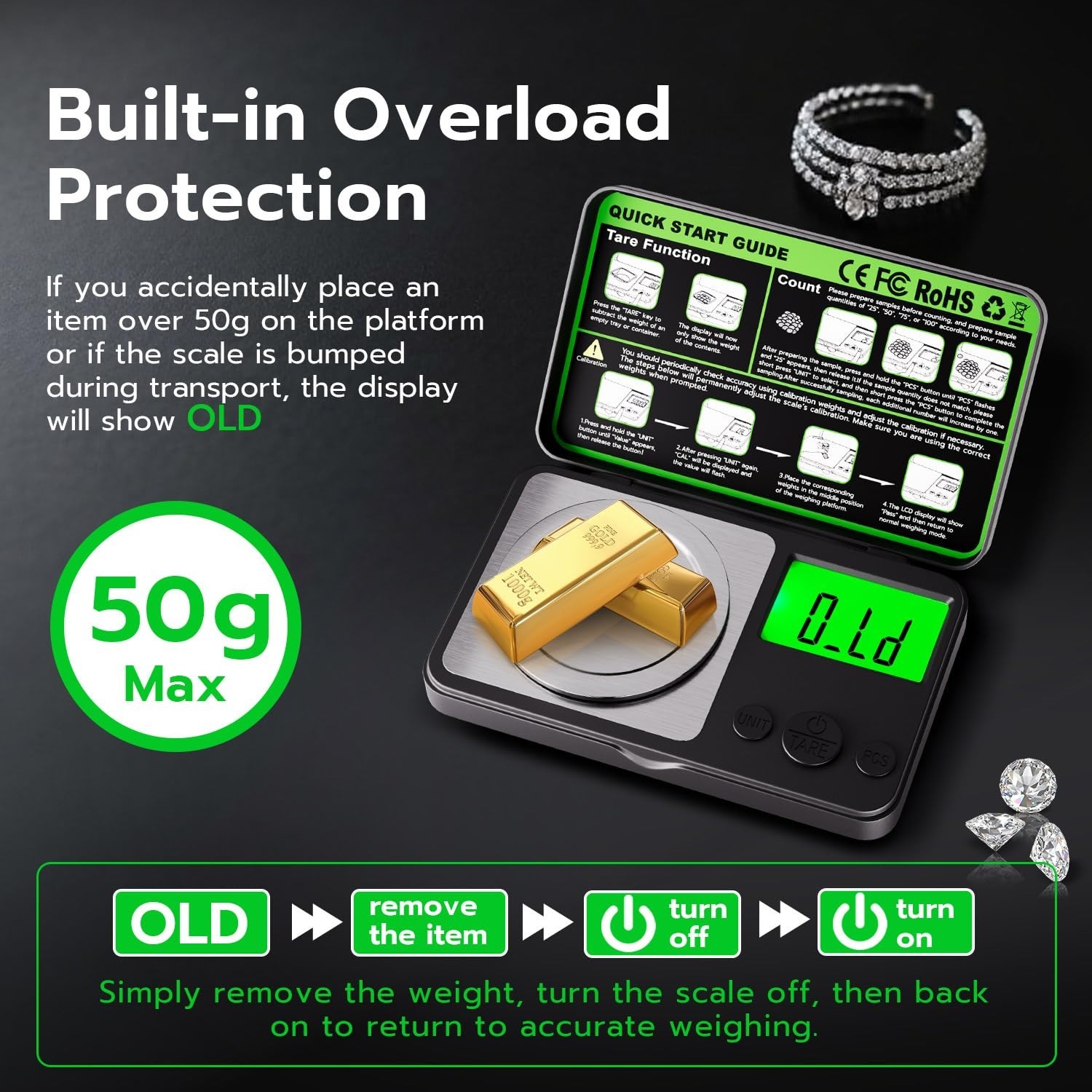 Digital Milligram Scale 50G X 0.001G, Mini Precision Scale with Tare Weight Func