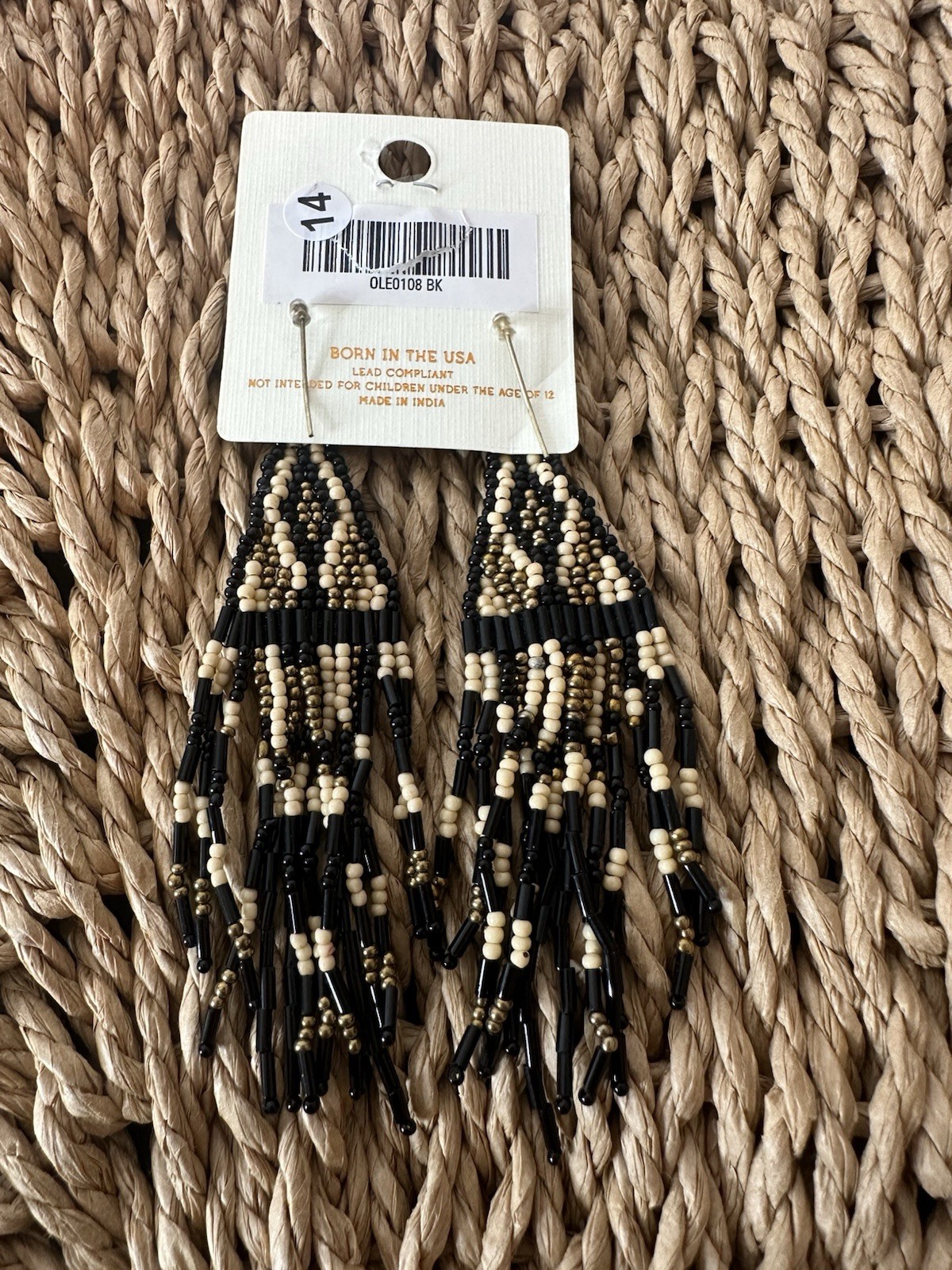 Kay Lee New York Pierced Earrings Bead Boho Geometric Drop Dangle Statement New