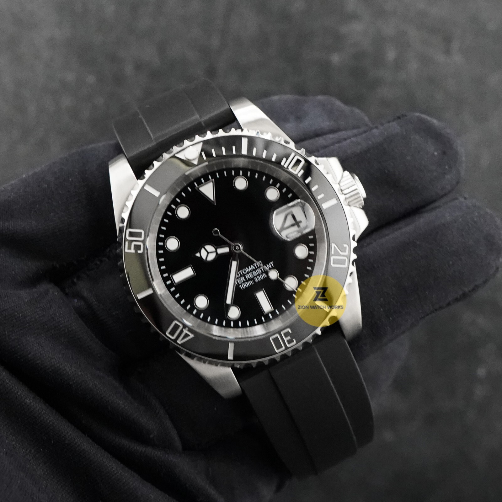 Custom Made 40mm Black Custom Sub w/ Strap Style Mod Watch NH35 Movement