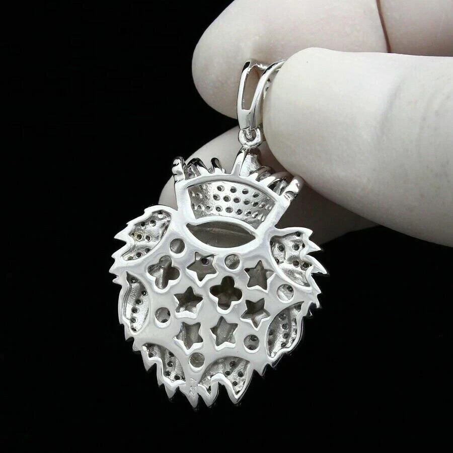 3 CT Round Cut VVS1 Diamond Men’s 14K White Gold Over Lion Face Charm Pendant
