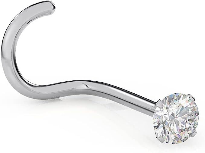 Gold Nose Ring Screw 22 Gauge 1.5mm-3mm Round Natural Diamond 14K White